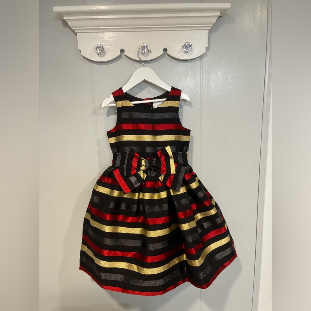 Gymboree Black and Gold Striped Dress with Red Accents
